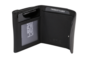 Kleine Minibörse extra dünn, flaches Portemonnaie mit RFID Schutz, Block Folie mit Geschenk Box LEAS in Echt-Leder, schwarz