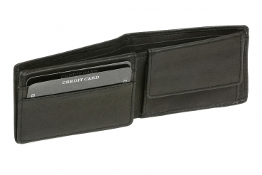Damen und Herren klassische Minibörse Mini Scheintasche mit Klappe extra flach im Querformat LEAS in Echt-Leder, schwarz