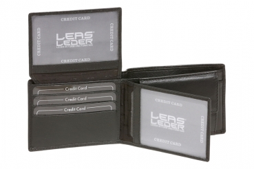 Damen und Herren kleine Minibörse Kombi für viele Karten im Querformat LEAS in Echt-Leder, schwarz
