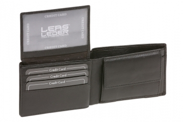 Damen und Herren kleine Minibörse Kombi für viele Karten im Querformat LEAS in Echt-Leder, schwarz