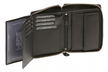 Reißverschlussbörse LEAS in Echt-Leder, schwarz - LEAS Zipper-Collection