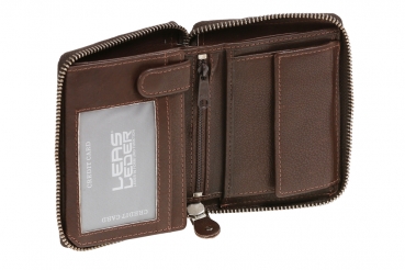 Reißverschlussbörse mit umlaufendem Reißverschluss und RFID Schutz Block Folie Brieftasche schützt Kreditkarten vor Datendieben LEAS in Echt-Leder, braun - LEAS RFID-Line