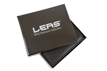 LEAS Wiener Schachtel mit großem Kleingeldfach mit RFID Schutz Block Folie mit Geschenk Box Echt-Leder, schwarz