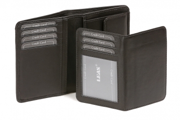 Damen & Herren Geldbörse im Hochformat Zweiteiler Kartenbereich herausnehmbar LEAS in Echt-Leder, schwarz - LEAS Standard-Collection