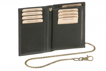 Biker-Kreditkarten- und Ausweismappe mit Kette LEAS MCL im Vintage-Stil in Echt-Leder, schwarz - LEAS Chain-Series