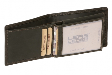 Mini-Geldbörse extra dünn mit Klappe im Querformat LEAS MCL in Echt-Leder, schwarz - LEAS Basic-Vintage-Collection