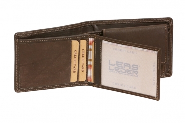 Mini-Geldbörse mit Klappe im Querformat LEAS MCL in Echt-Leder, braun - LEAS Basic-Vintage-Collection