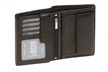 Geldbörse Herren extra kompakt mit RFID Schutz LEAS, Herren Geldbeutel in Echt-Leder, Portmonee im Hochformat mit Geschenk Box, schwarz