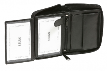 Reißverschlussbörse LEAS mit RFID-SCHUTZ in Echt-Leder, schwarz - LEAS Zipper-Series