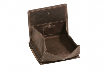 Wiener-Schachtel mit großer Kleingeldschütte im Vintage Style LEAS, in Echt-Leder, dunkelbraun - ''LEAS Vintage-Collection''