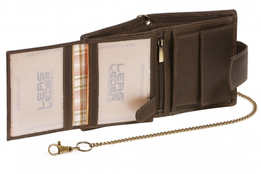 Bikerkombibörse mit Außenverschluss Kette (mit Box) LEAS MCL Vintage in Echt-Leder, braun - LEAS Chain-Series