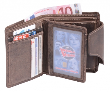 Herren und Damen Geldbörse mit Verschluss (mit LEAS-Geschenkbox) LEAS in Echt-Leder, braun - LEAS Vintage-Collection