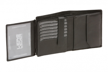 Große Geldbörse für viele Karten mit 18 Kreditkartenfächern LEAS in deluxe Echt-Leder, schwarz - LEAS Smart-Edition