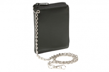 Reißverschlussbörse mit Chrom-Kette LEAS in Echt-Leder, schwarz - LEAS Chain-Series