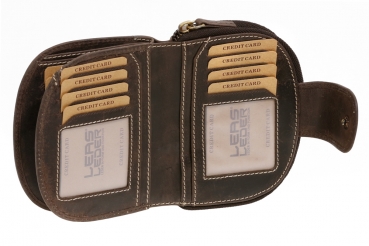 Große Damen Geldbörse halbrund mit Geschenkbox LEAS in Echt-Büffel-Leder, braun - LEAS Vintage-Collection