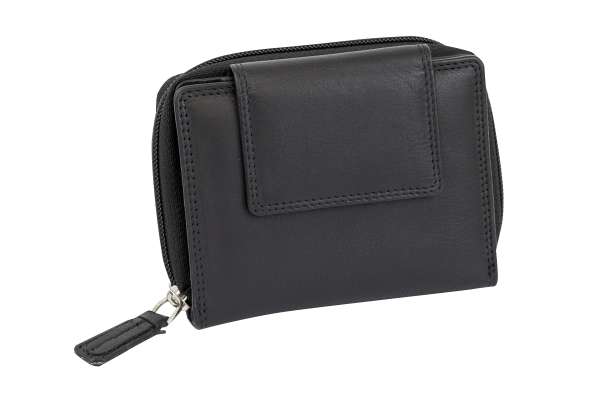 LEAS Große Vollleder Damen Geldbörse mit RFID Schutz Reißverschluss rundherum Damenlangbörse Portemonnaie Echt-Leder, schwarz