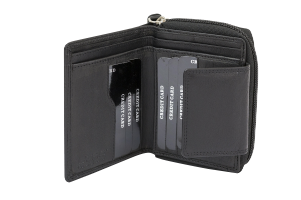LEAS Große Vollleder Damen Geldbörse mit RFID Schutz Reißverschluss rundherum Damenlangbörse Portemonnaie Echt-Leder, schwarz