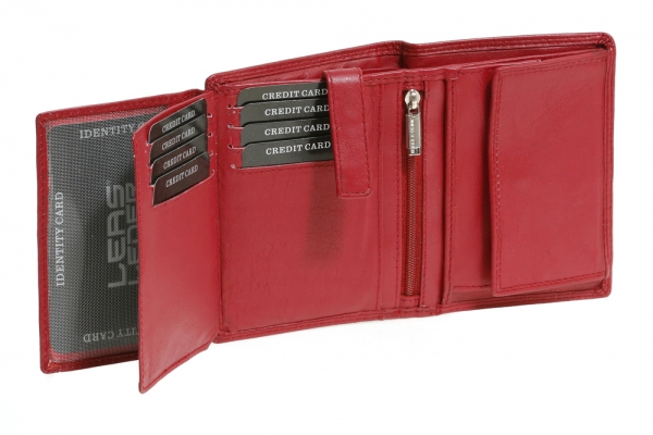 Wiener-Kombibörse mit Geheimfach LEAS in Echt-Leder, rot - LEAS Special Edition