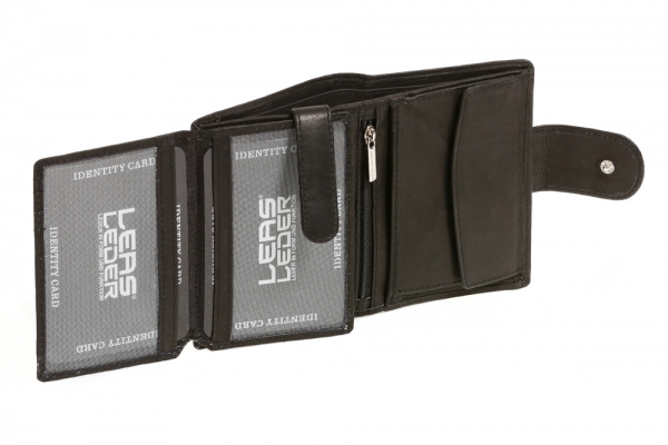Damenbörse und Herrenbörse mit Außenriegel im Hochformat LEAS in Echt-Leder, schwarz - LEAS Special-Edition