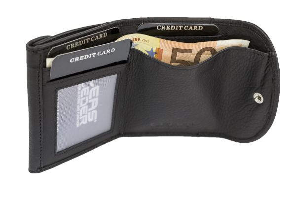 Kleine Minibörse extra dünn, flaches Portemonnaie mit RFID Schutz, Block Folie mit Geschenk Box LEAS in Echt-Leder, schwarz