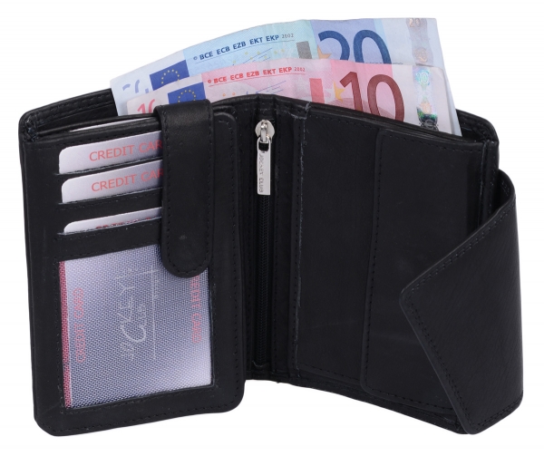 Damenbörse im Hochformat mit RFID Schutz LEAS in Echt-Leder, schwarz - ''LEAS Ladies-Collection''