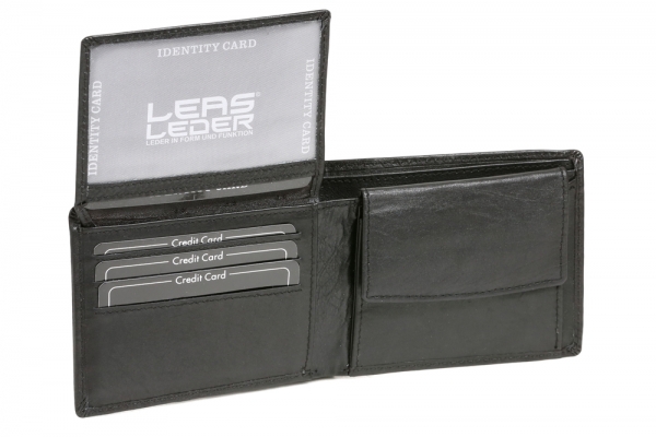 Scheintasche extra dünn mit Klappe LEAS in Echt-Leder im Querformat, schwarz - LEAS Standard-Collection