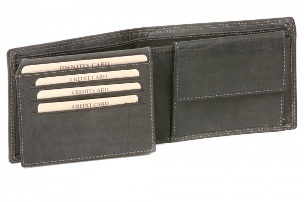 Geldbörse extra dünn mit Klappe Scheintasche LEAS MCL im Vintage-Stil in Echt-Leder, schwarz - LEAS Basic-Vintage-Collection