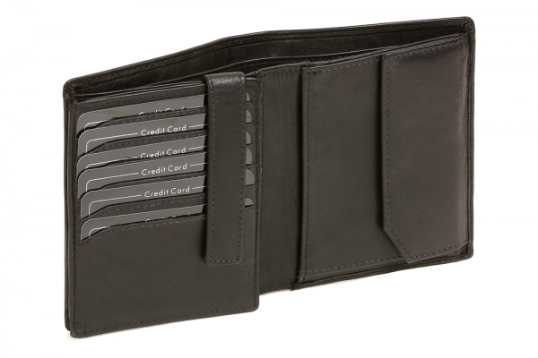 Große Geldbörse für viele Karten mit 18 Kreditkartenfächern LEAS in deluxe Echt-Leder, schwarz - LEAS Smart-Edition