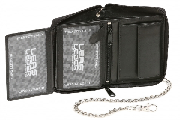 Reißverschlussbörse mit Chrom-Kette LEAS in Echt-Leder, schwarz - LEAS Chain-Series