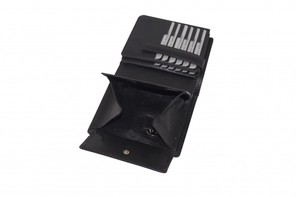 Kombibörse im Hochformat mit Klappe für viele Karten LEAS in Echt-Leder, schwarz - LEAS Escalera-Edition