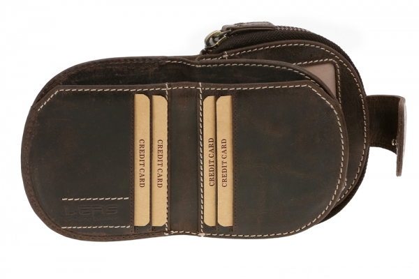 Damenbörse kompakt halbrund mit Geschenkbox LEAS in echt Leder, braun - LEAS Vintage-Collection
