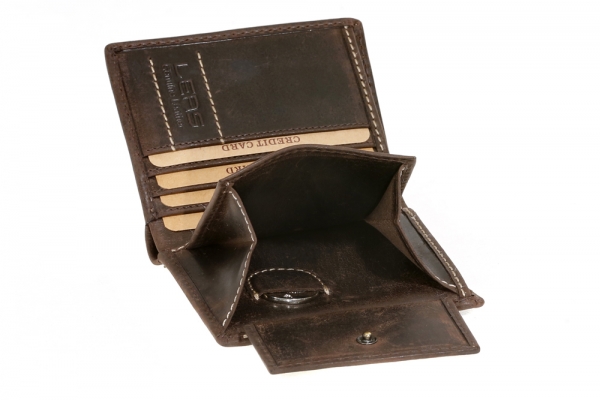 Kleine Mini-Geldbörse super flach & dünn mit Geschenkbox LEAS in Echt-Büffel-Leder, braun - LEAS Vintage-Collection