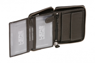 Reißverschlussbörse mit umlaufendem Reißverschluss und RFID Schutz Block Folie Brieftasche schützt Kreditkarten vor Datendieben LEAS in Echt-Leder, schwarz