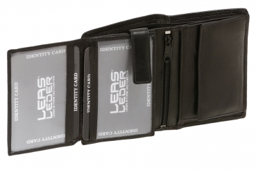 Wiener Schachtel Geldbörse Portmonee Geldbeutel Herren Portemonnaie Damen Schuettelboerse für Münzen mit Geheimfach und RFID Schutz Block Folie Brieftasche schützt Kreditkarten vor Datendieben LEAS in Echt-Rind-Leder, schwarz