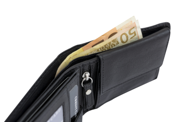 LEAS Minibörse mit Riegel flach im Querformat dünn, flaches Portemonnaie mit RFID Schutz, Block Folie mit Geschenk Box Echt-Leder, schwarz
