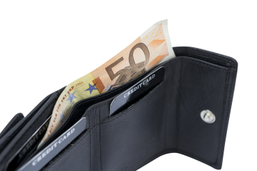 LEAS Damen Minibörse extra dünn, Flaches Portemonnaie Herren mit RFID Schutz Block Folie mit Geschenk Box Echt-Leder, schwarz