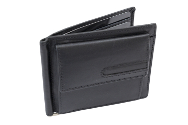Dollar Clip mit Kleingeldfach RFID Geldscheinklammer flach Geldklammer Money Clip extra dünn für 8 Karten LEAS in Echt-Leder, Portmonee mit Geschenk Box, schwarz