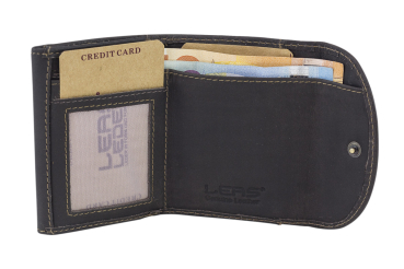 Mini Geldbörse kleines Portemonaie mit Geschenkbox LEAS in Echt-Büffel-Leder, braun - Vintage-Collection 9,5x6,5x1cm (BxHxT)