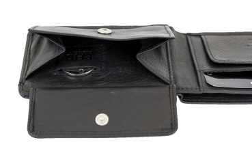 Minibörse extra flach im Querformat dünn, flaches Portemonnaie mit RFID Schutz, Block Folie mit Geschenk Box LEAS in Echt-Leder, schwarz