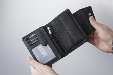 Damenbörse Portemonnaie Geldbörse im Hochformat LEAS in Echt-Leder, schwarz 13x9,5cm (LxB)
