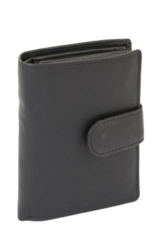 Preview: LEAS Damengeldbörse und Herren Geldbeutel mit Außenriegel und XXL Kleingeldfach im Wiener Stil mit 3 Scheinfächern im Hochformat Echt-Leder, schwarz