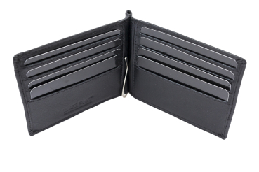 Dollar Clip mit Kleingeldfach RFID Geldscheinklammer flach Geldklammer Money Clip extra dünn für 8 Karten LEAS in Echt-Leder, Portmonee mit Geschenk Box, schwarz