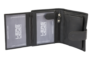 Preview: LEAS Damengeldbörse und Herren Geldbeutel mit Außenriegel und XXL Kleingeldfach im Wiener Stil mit 3 Scheinfächern im Hochformat Echt-Leder, schwarz