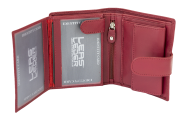 Preview: LEAS Damengeldbörse und Herren Geldbeutel mit Außenriegel und XXL Kleingeldfach im Wiener Stil mit 3 Scheinfächern im Hochformat Echt-Leder, rot