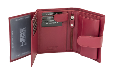 Preview: LEAS Damengeldbörse und Herren Geldbeutel mit Außenriegel und XXL Kleingeldfach im Wiener Stil mit 3 Scheinfächern im Hochformat Echt-Leder, rot