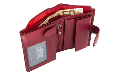 LEAS Damengeldbörse und Herren Geldbeutel mit Außenriegel und XXL Kleingeldfach im Wiener Stil mit 3 Scheinfächern im Hochformat Echt-Leder, rot