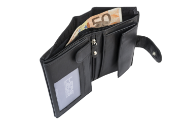 LEAS Damengeldbörse und Herren Geldbeutel mit Außenriegel und XXL Kleingeldfach im Wiener Stil mit 3 Scheinfächern im Hochformat Echt-Leder, schwarz