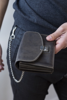 Kellner- & Taxifahrerbörse mit Messing-Kette Vintage LEAS in Echt-Leder, dunkelbraun