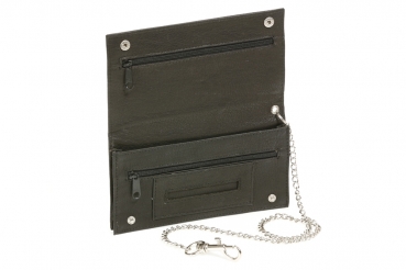 Biker Tabaktasche mit Chrom-Kette Tabakbeutel Drehertasche LEAS in echt Leder, schwarz