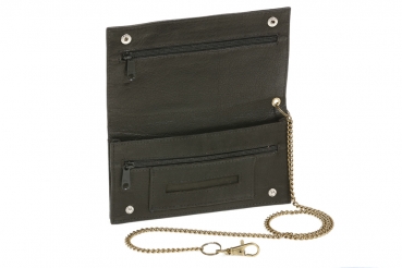 Biker Tabaktasche mit Messing-Kette Tabakbeutel Drehertasche LEAS in echt Leder, schwarz